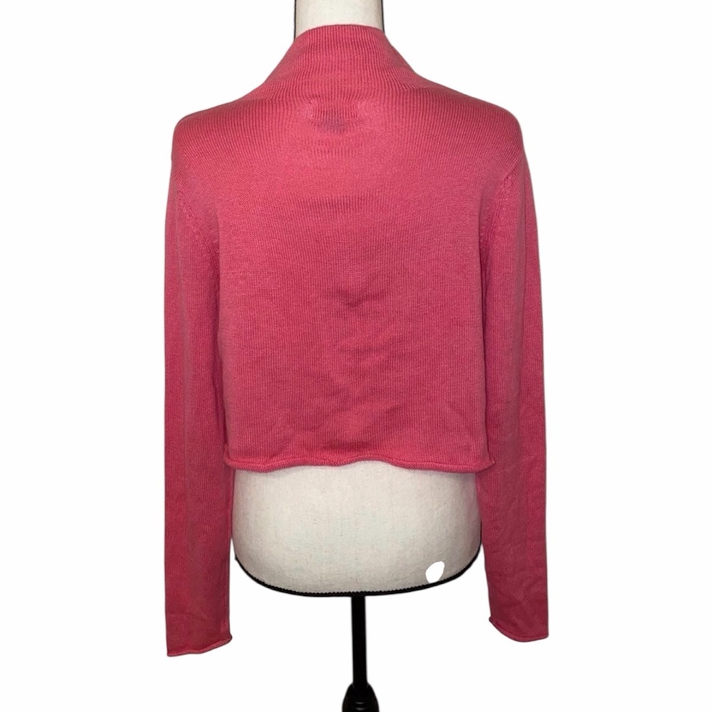 Y2K Old Navy Neon Pink Ribbed Cropped Mock Neck Sweater Women M - Picture 3 of 4